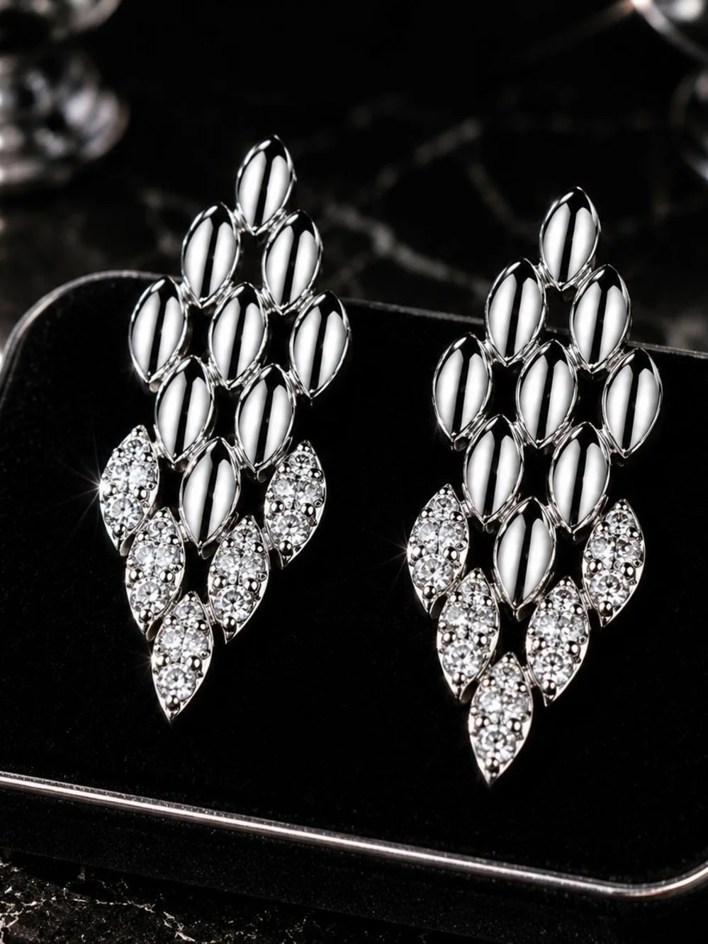 Chunky Elegant Silver Teardrop Cluster Earrings